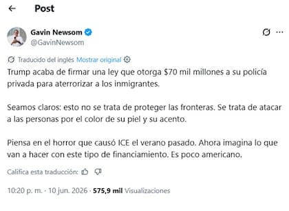 El mensaje de Newsom contra las políticas migratorias de Trump