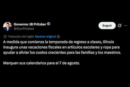 El mensaje de Pritzker sobre la baja de impuestos para ciertos productos en Illinois