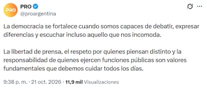 El mensaje de Pro contra los insultos de Milei