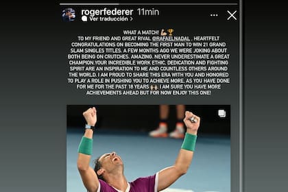 El mensaje de Roger Federer para Rafael Nadal tras ganar el título 21 de Grand Slam
