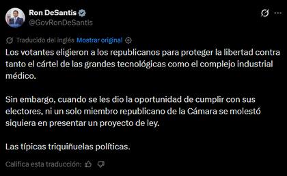 El mensaje de Ron DeSantis en X