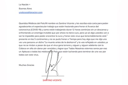 El mensaje de Santino Vicente para todos los médicos del país