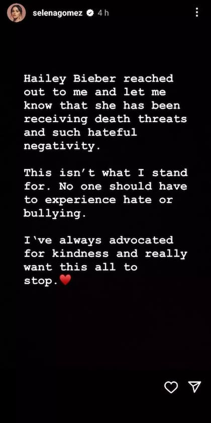 El mensaje de Selena Gomez sobre Hailey Bieber