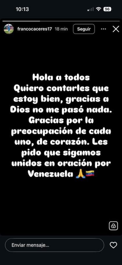 El mensaje de tranquilidad que publicó uno de los tres argentinos que integra el plantel de Deportivo La Guaira, en Venezuela, tras los terremotos.