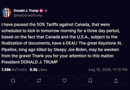 El mensaje de Trump en redes sociales