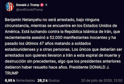 El mensaje de Trump en redes sociales