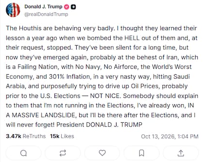 El mensaje de Trump sobre los hutíes