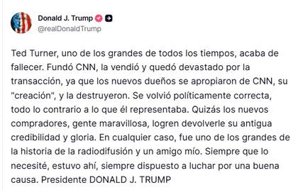 El mensaje de Trump tras la muerte de Ted Turner