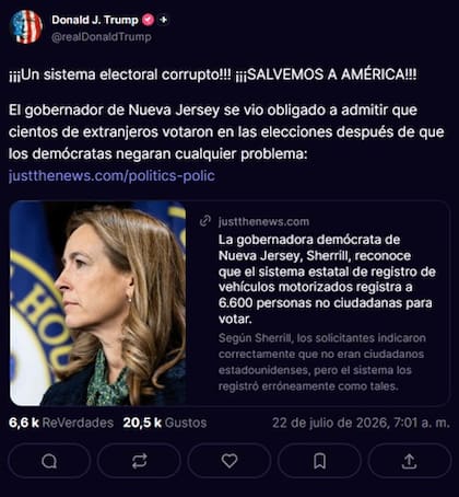 El mensaje de Trump tras lo ocurrido en Nueva Jersey