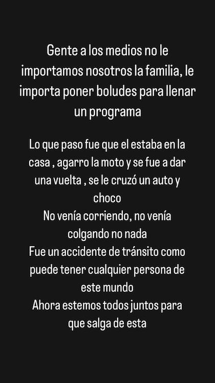 El mensaje de un amigo de El Noba tras el accidente (Foto: Instagram @leo_byinfinit)
