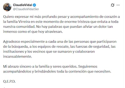 El mensaje de Vidal tras el hallazgo de los cuerpos de los menores