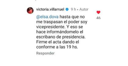 El mensaje de Villarruel en su cuenta de Instagram