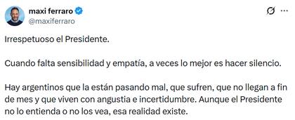 El mensaje del diputado Maximiliano Ferraro