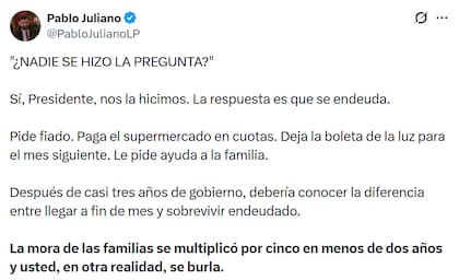 El mensaje del diputado Pablo Juliano