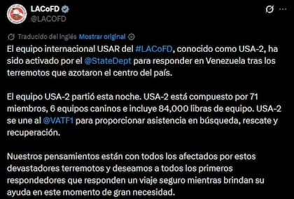 El mensaje del equipo de Los Ángeles que partió rumbo a Venezuela
