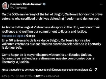 El mensaje del gobernador de California a la comunidad vietnamita en EE.UU. y en la entidad