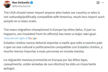El mensaje del gobernador de Florida, Ron DeSantis, sobre la inmigración y en apoyo a Donald Trump