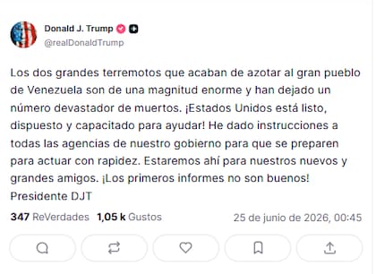 El mensaje del mandatario norteamericano sobre la situación en Venezuela