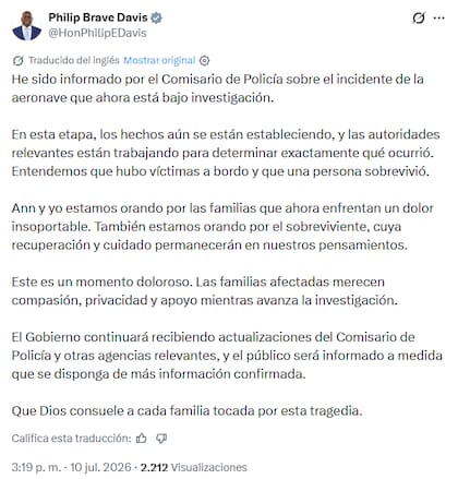 El mensaje del primer Ministro de las Bahamas
