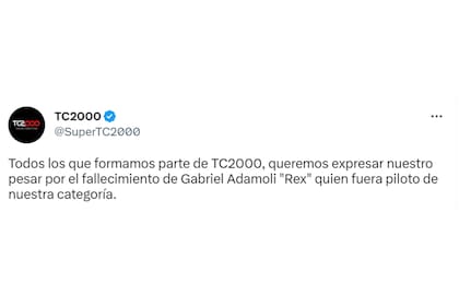 El mensaje del TC2000 por la muerte de Gabriel "Rex" Adamoli