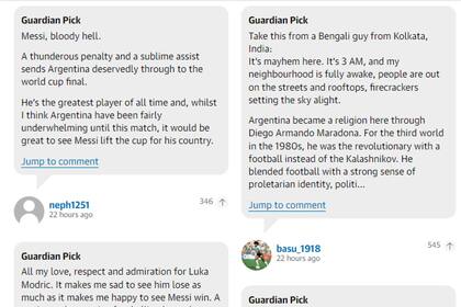 El mensaje fue seleccionado por el editor de The Guardian; fue tras el triunfo de la Argentina ante Croacia