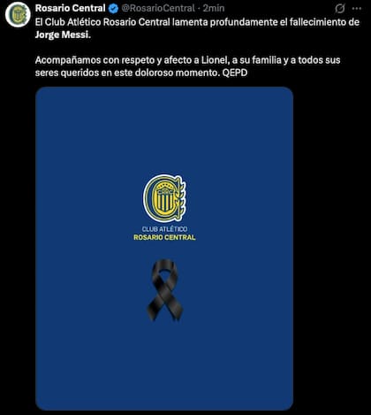 El mensaje posteado por la cuenta de Rosario Central