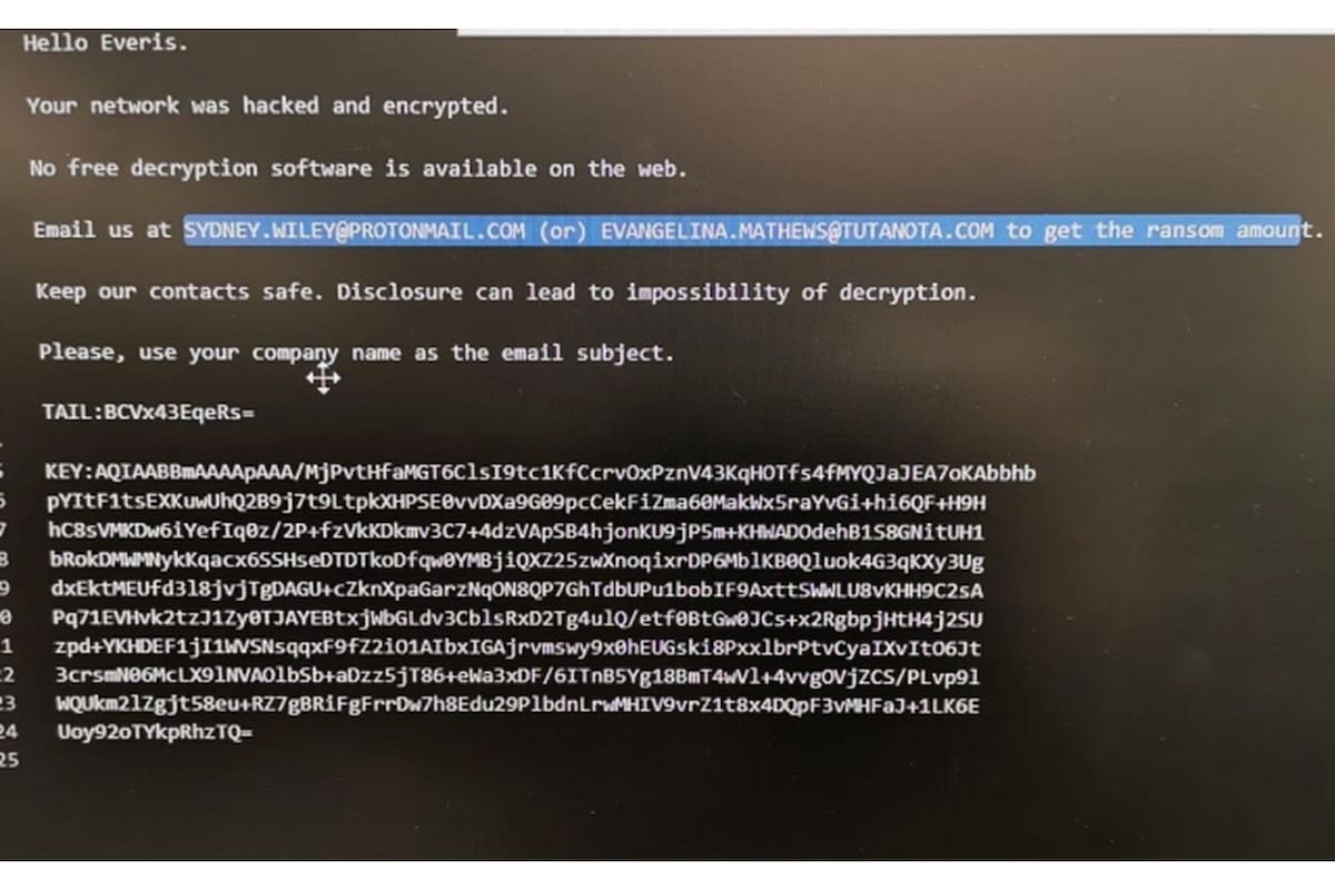 El mensaje que aparece en las computadoras infectadas de Cadena Ser y Everis, y que exige un pago para recuperar el acceso a los archivos
