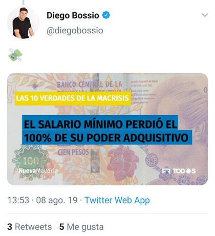 El mensaje que Bossio borró