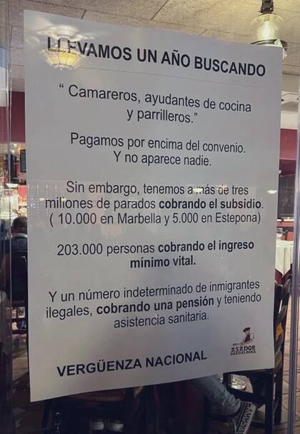 El mensaje que compartió El asador de Guadalmina en las puertas del restaurante