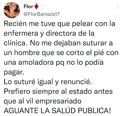 El mensaje que compartió Florencia en su cuenta de Twitter
