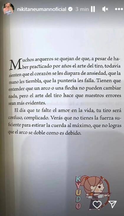 El mensaje que compartió Nicole Neumann en las redes y que podría estar dedicado a Indiana (Foto: Instagram)