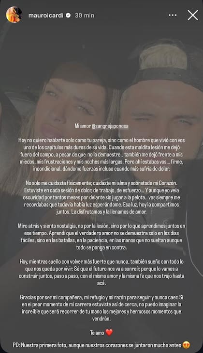 El mensaje que le dedicó Mauro Icardi a la China Suárez (Foto: Instagram @mauroicardi)