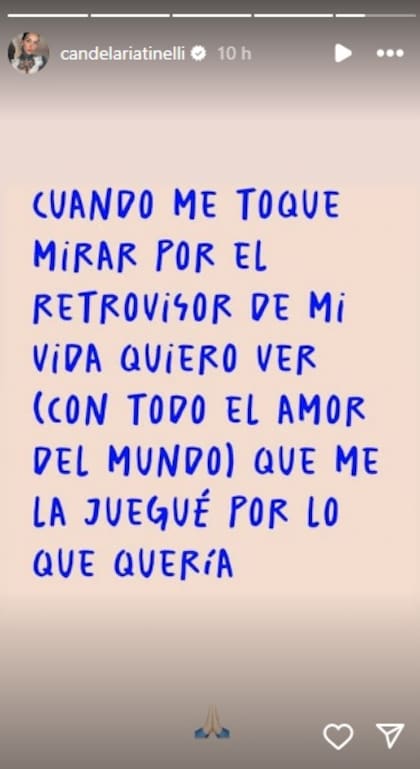 El mensaje que publicó Cande desde su cuenta de Instagram tras darse a conocer el estado de su matrimonio