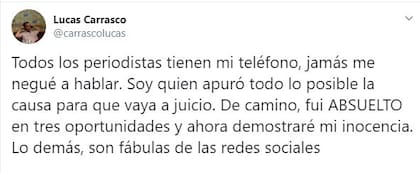 El mensaje que publicó el periodista esta tarde en su cuenta de tuiter