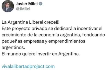 El mensaje que publicó y luego borró Javier Milei, promocionando a $LIBRA