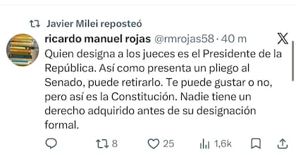 El mensaje que replicó Milei para defender el retiro del pliego de Michelli