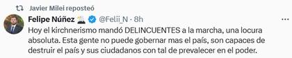 El mensaje que reposteó Milei
