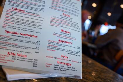El menú de un restaurant, sin oferta de bebidas alcohólicas