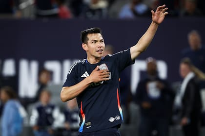 El mexicano Hirving "Chucky" Lozano, de San Diego, festeja su gol en el partido del sábado 5 de abril de 2025, ante los Sounders de Seattle (Meg McLaughlin/The San Diego Union-Tribune via AP)