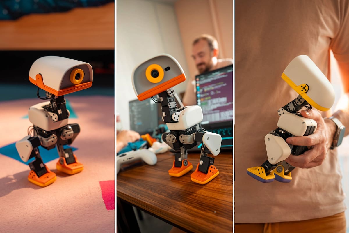 El Microduck es un robot programable de US$399; pesa 800 gramos, mide 25cm de altura, tiene 15 motores integrados y es programable para ampliar sus conocimientos básicos de correr, patinar, cantar y agarrar cosas con la boca