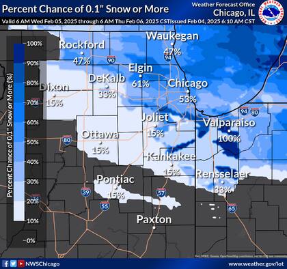 El miércoles 5 de febrero se espera la llegada de un frente invernal a Chicago