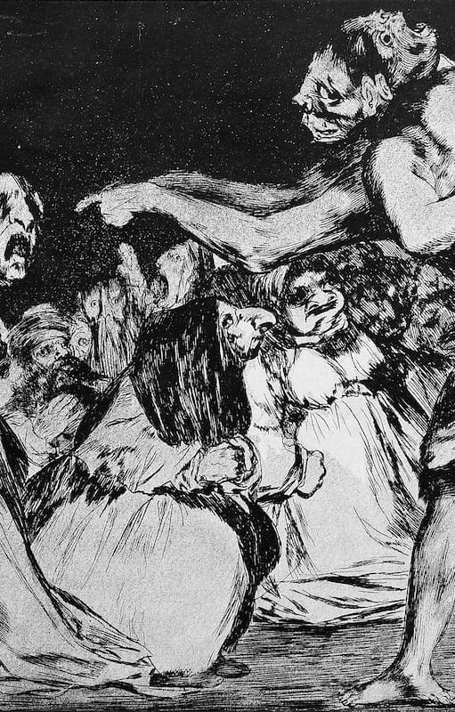 En "Disparate desordenado", obra 1864, un hombre y una mujer están unidos por la espalda, como siameses que no supieran hacia dónde ir