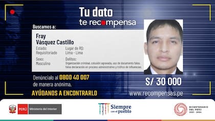 El Ministerio del Interior ofrece una recompensa por los sobrinos del presidente Pedro Castillo