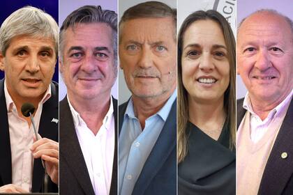El ministro de Economía Luis Caputo y los integrantes de la Mesa de Enlace: Nicolás Pino (SRA), Elbio Laucirica (Coninagro), Andrea Sarnari (FAA) y Carlos Castagnani (CRA)