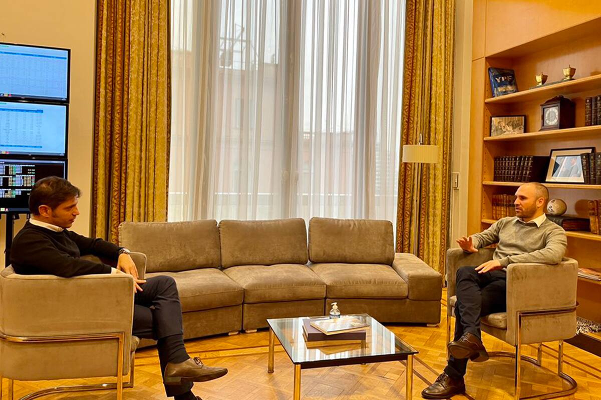 El ministro de Economía, Martín Guzmán, y el gobernador Axel Kicillof se reunieron hoy en el Palacio de Hacienda.