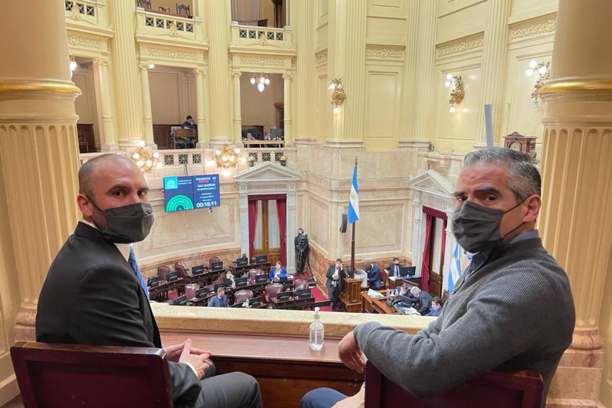 El ministro de Economía, Martín Guzmán, y el secretario de Política Tributaria, Roberto Arias, en el Senado.