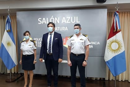 El ministro de Seguridad, Mosquera, junto a Zárate Belletti y a su segundo, Ariel Lecler.