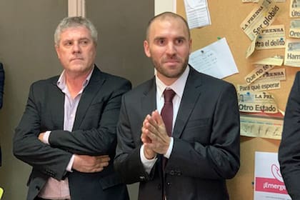 El ministro Martín Guzmán durante el brindis hoy en Ministerio de Economía