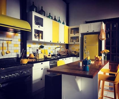 El mismo espacio, ambientado con los colores de Mercado Libre para un spot publicitario
