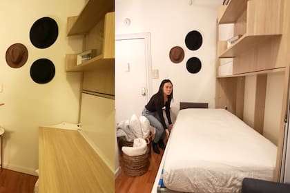 El mismo espacio que se usa como mesa de trabajo durante el día, se transforma en cama por la noche